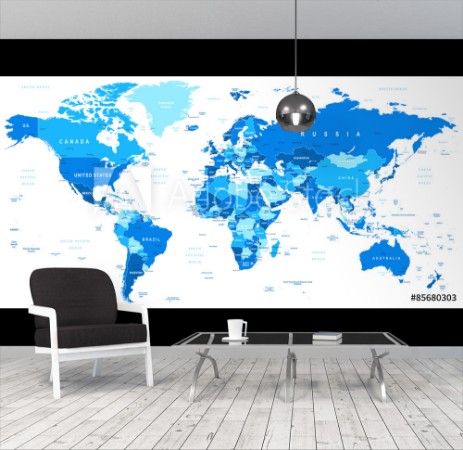 Picture of Highly detailed vector illustration of world mapBorders countries and cities